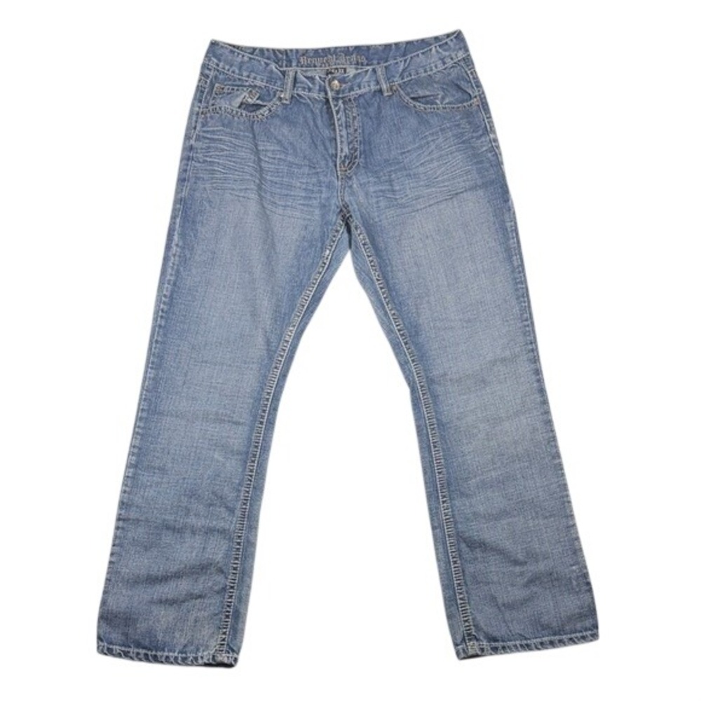Request Jeans Premium Mens 38x32 Medium Wash Straight Leg Embroidered Blue Denim